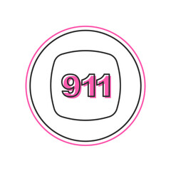 Filled outline Telephone with emergency call 911 icon isolated on white background. Police, ambulance, fire department, call, phone. Vector
