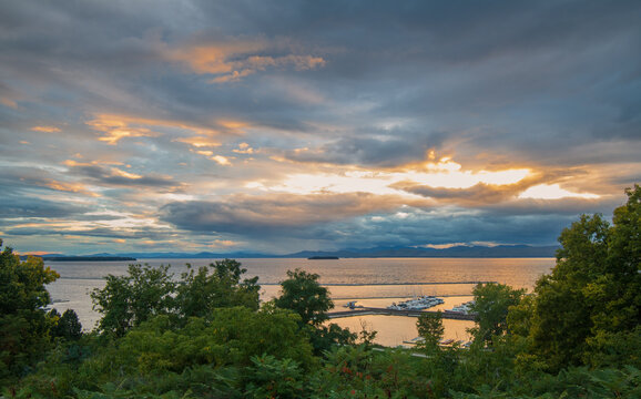 Vibrant sunset over Lake Champlain