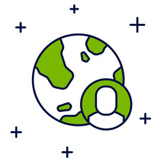 Filled outline Globe and people icon isolated on white background. Global business symbol. Social network icon. Vector
