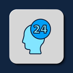 Filled outline Support operator in touch icon isolated on blue background. Concept for call center, client support service. Vector