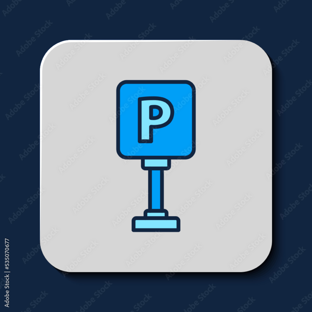 Sticker filled outline parking icon isolated on blue background. street road sign. vector