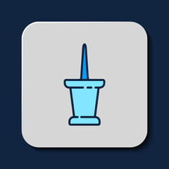 Filled outline Push pin icon isolated on blue background. Thumbtacks sign. Vector