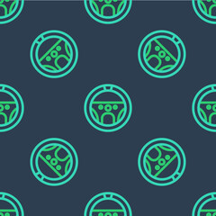 Line Steering wheel icon isolated seamless pattern on blue background. Car wheel icon. Vector