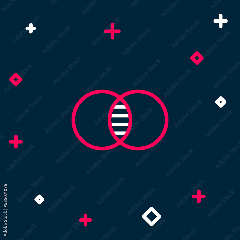 Poster line mathematics sets a and b icon isolated on blue background. symmetric difference. colorful outli