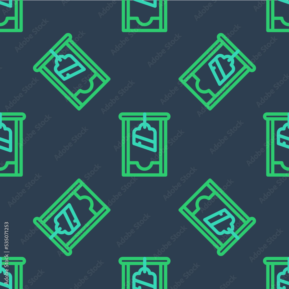 Poster line guillotine medieval execution icon isolated seamless pattern on blue background. vector