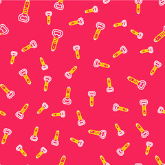 Line Bottle opener icon isolated seamless pattern on red background. Vector