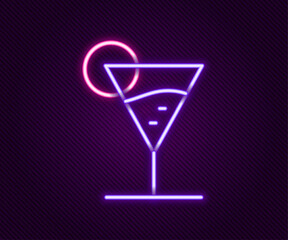 Glowing neon line Martini glass icon isolated on black background. Cocktail icon. Wine glass icon. Colorful outline concept. Vector