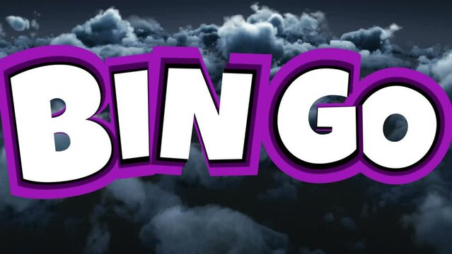 Animation of bingo text over sky with clouds