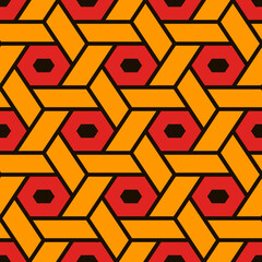 Hexagonal seamless pattern. Mosaic tiles. Geometrical wallpaper. Honeycomb print. Ethnic ornament illustration. Wicker background. Flooring image. Digital paper. Geometric backdrop. Vector art