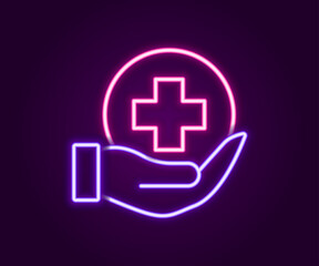 Glowing neon line Life insurance icon isolated on black background. Security, safety, protection, protect concept. Colorful outline concept. Vector