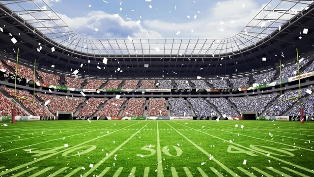 Animation of confetti over sports stadium