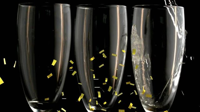 Animation of confetti over glasses of champagne