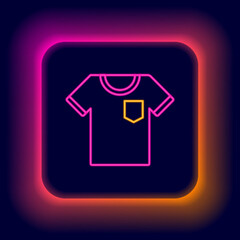 Glowing neon line T-shirt icon isolated on black background. Colorful outline concept. Vector