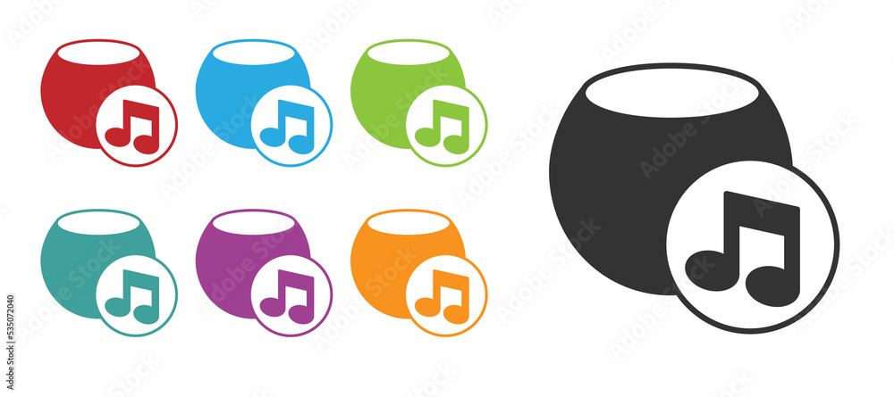 Poster black voice assistant icon isolated on white background. voice control user interface smart speaker.