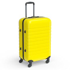 Yellow polycarbonate suitcase isolated on white background.