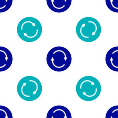Blue Recycle symbol icon isolated seamless pattern on white background. Circular arrow icon. Environment recyclable go green. Vector