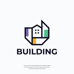 abstract building logo, architecture line art logo design