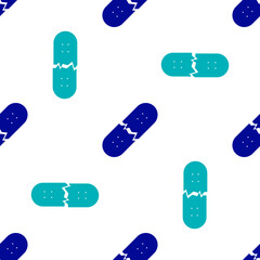 Blue Broken skateboard deck icon isolated seamless pattern on white background. Extreme sport. Sport equipment. Vector