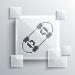 Grey Skateboard icon isolated on grey background. Extreme sport. Sport equipment. Square glass panels. Vector