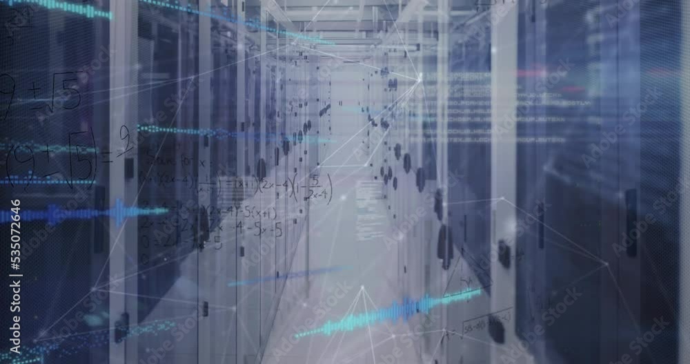 Poster animation of data processing over server room