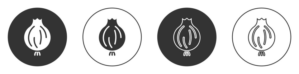 Black Garlic icon isolated on white background. Circle button. Vector
