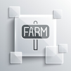 Grey Location farm icon isolated on grey background. Square glass panels. Vector