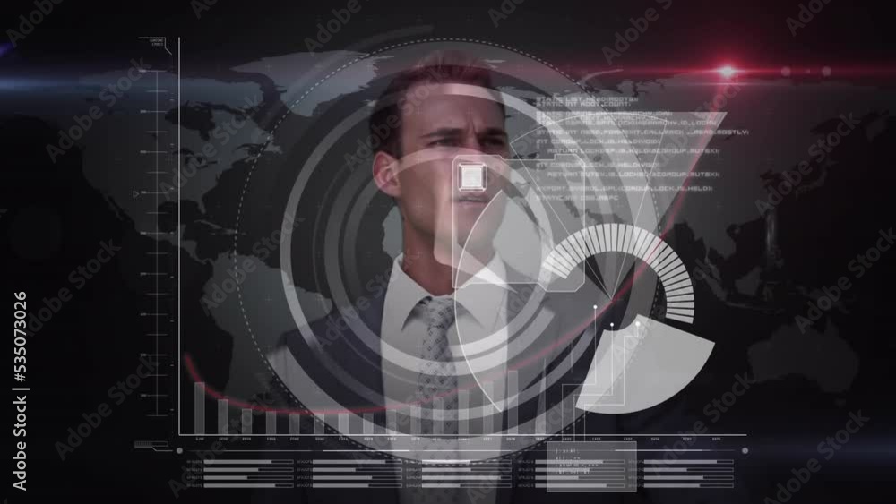 Poster animation of data processing over caucasian man