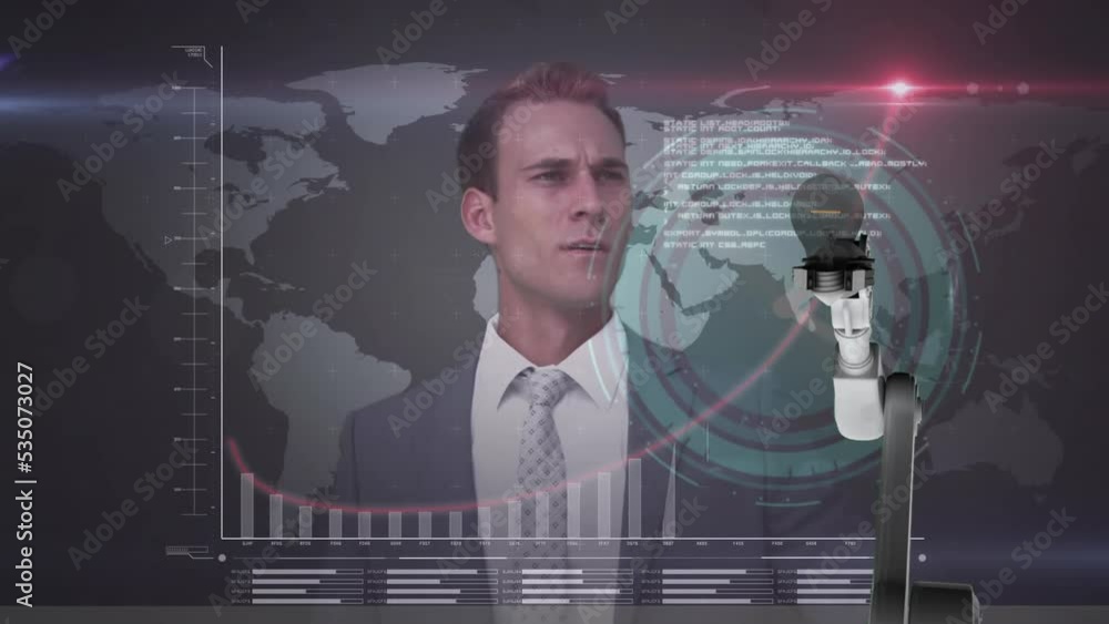 Aufkleber animation of data processing over caucasian man