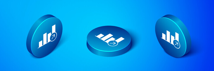 Isometric Financial growth increase icon isolated on blue background. Increasing revenue. Blue circle button. Vector