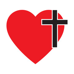 Obraz premium Christian cross icon in the heart inside. Black christian cross sign isolated on light background. Vector illustration. Christian symbol.