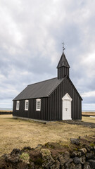 Black church on the peninsula Snafellsnes , Budakirkja,Budir church in Iceland
