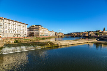 Fototapeta na wymiar Florence, Italy. Dam on the river Arno