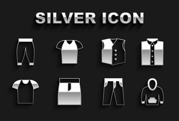 Set Skirt, Shirt, Hoodie, Pants, T-shirt, Waistcoat, and icon. Vector