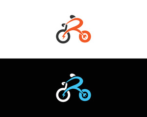 Letter R, Electric Bike Logo Design Template. Modern E-Bike  Vector Icon Illustration.