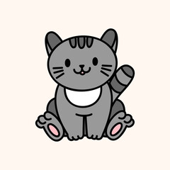 Cute grey cat. Farm pet. Kawaii face. Hand draw doodle style. Vector on isolated background. For printing on paper and fabric, children's illustration