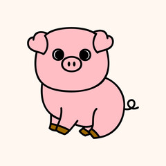 Obraz na płótnie Canvas Cute pig. Kawaii face. Hand draw doodle style. Vector on isolated background. For printing on paper and fabric, children's illustration