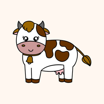 Cute cow. Kawaii face. Hand draw doodle style. Vector on isolated background. For printing on paper and fabric, children's illustration