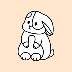 Cute bunny rabbit Easter animal. Kawaii face. Hand draw doodle style. Vector on isolated background. For printing on paper and fabric, children's illustration