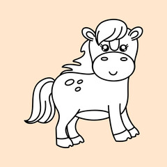 Cute horse. Kawaii face. Hand draw doodle style. Vector on isolated background. For printing on paper and fabric, children's illustration