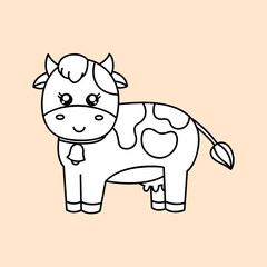 Cute cow. Kawaii face. Hand draw doodle style. Vector on isolated background. For printing on paper and fabric, children's illustration