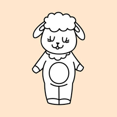Cute sheep. Kawaii face. Hand draw doodle style. Vector on isolated background. For printing on paper and fabric, children's illustration
