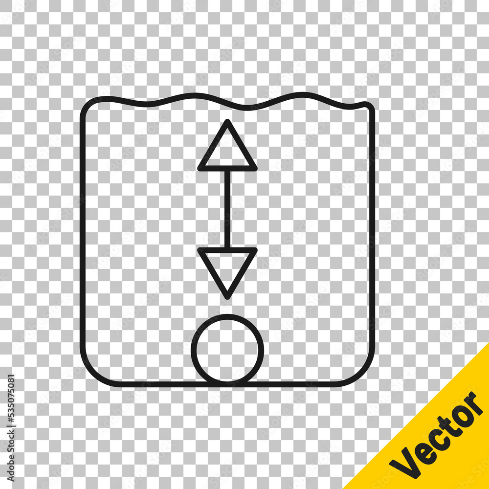 Poster black line depth measurement icon isolated on transparent background. water depth. vector