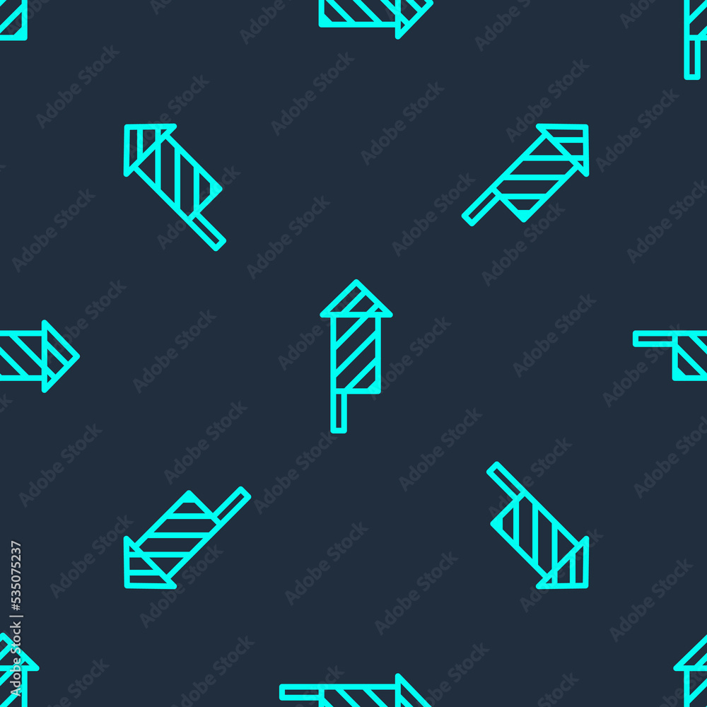Poster green line firework rocket icon isolated seamless pattern on blue background. concept of fun party. 