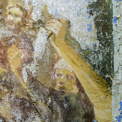 frescoes on the walls of an abandoned temple