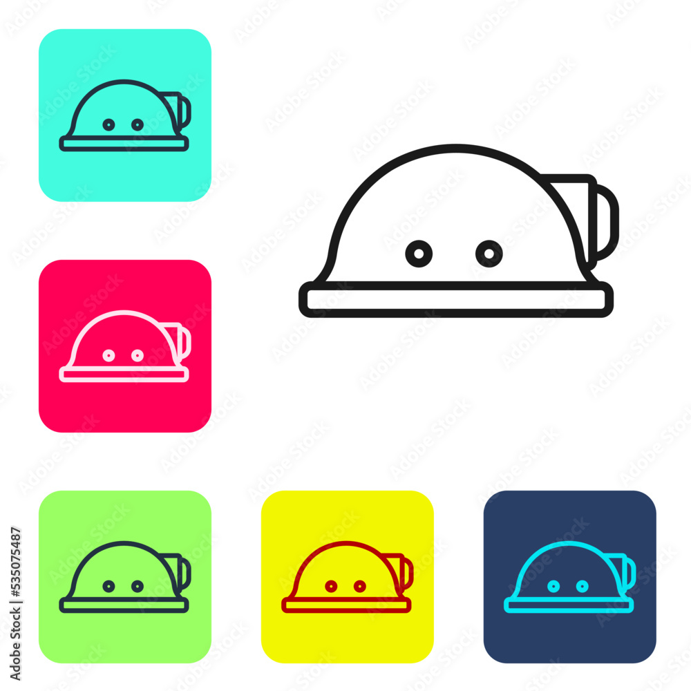 Poster black line miner helmet icon isolated on white background. set icons in color square buttons. vector