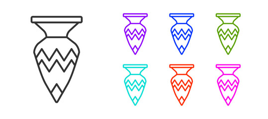 Black line Egyptian vase icon isolated on white background. Symbol of ancient Egypt. Set icons colorful. Vector