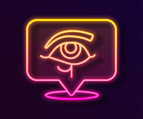 Glowing neon line Eye of Horus icon isolated on black background. Ancient Egyptian goddess Wedjet symbol of protection, royal power and good health. Vector