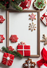Decorative Christmas frame made of cookies Christmas ornaments