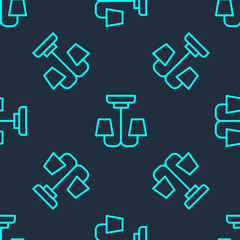 Green line Chandelier icon isolated seamless pattern on blue background. Vector