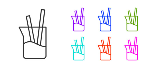Black line Laboratory glassware or beaker icon isolated on white background. Set icons colorful. Vector